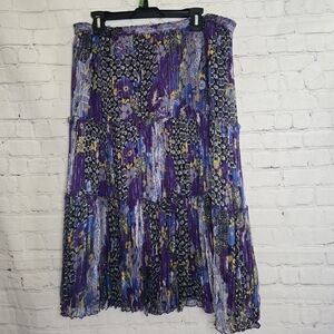 Peter Nygard Silk Metalic Blend Chiffion Purple Floral Tiered Maxi Skirt Sz Lg